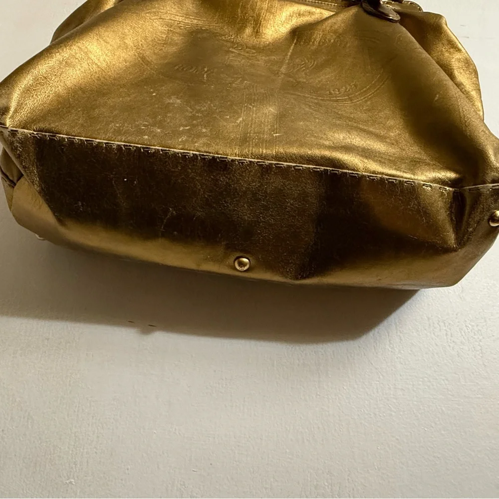 Fendi Gold Leather Selleria Villa‎ Borghese Satchel Shoulder Bag